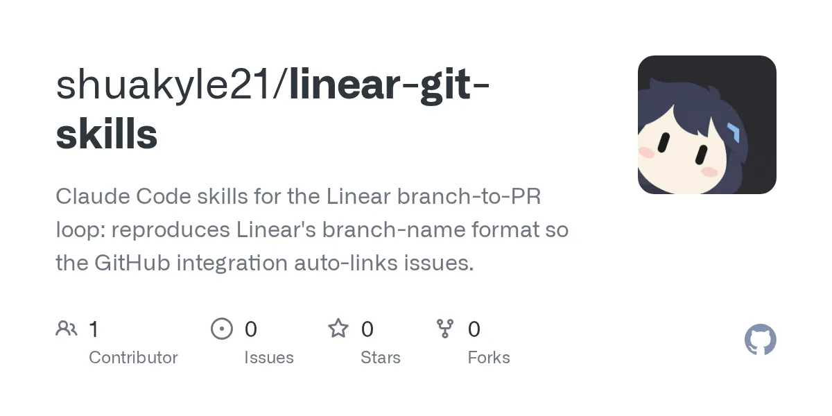 GitHub preview card for the linear-git-skills repository
